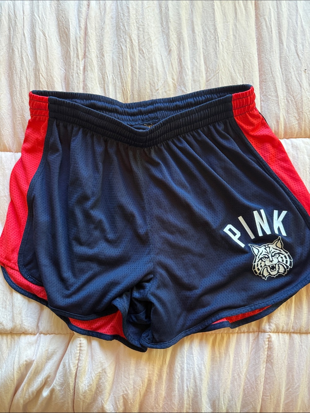 PINK Victoria's Secret Navy & Red Mesh Athletic Shorts with Logo